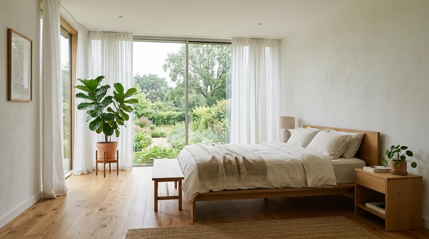 Use lighting that feels soft beside the bed inspiration for an organic modern bedroom.